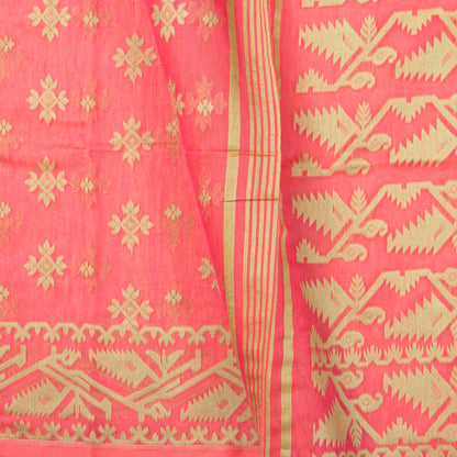 Peach Dhakai Jamdani Mulmul Silk Saree For Party Wear PV MJ 142