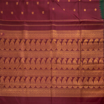 Maroon And Green Kanchipuram Silk Saree Handwoven Pure Silk No Zari Rising Border  PV NYC 1256