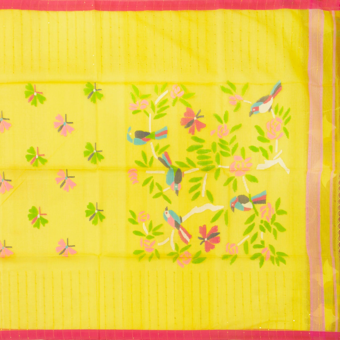 Yellow Dhakai Jamdani Kora Silk Saree Handwoven PV MJ 64