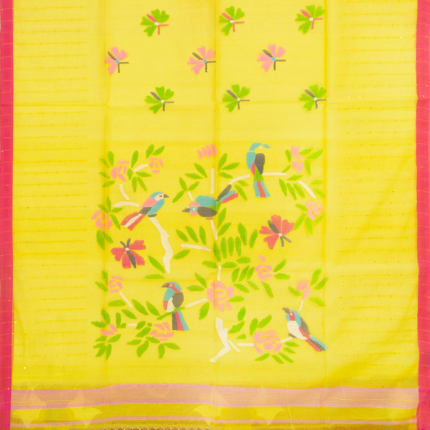 Yellow Dhakai Jamdani Kora Silk Saree Handwoven PV MJ 64