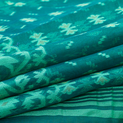 Green Dhakai Jamdani Mulmul Silk Saree For Party Wear PV MJ 141