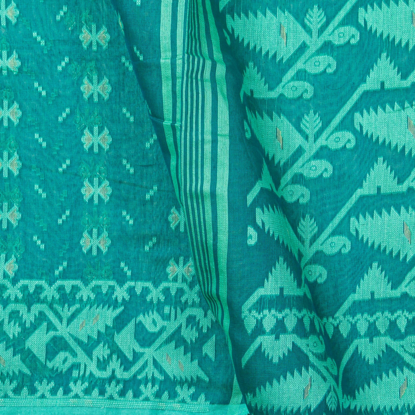 Green Dhakai Jamdani Mulmul Silk Saree For Party Wear PV MJ 141