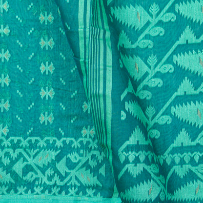 Green Dhakai Jamdani Mulmul Silk Saree For Party Wear PV MJ 141