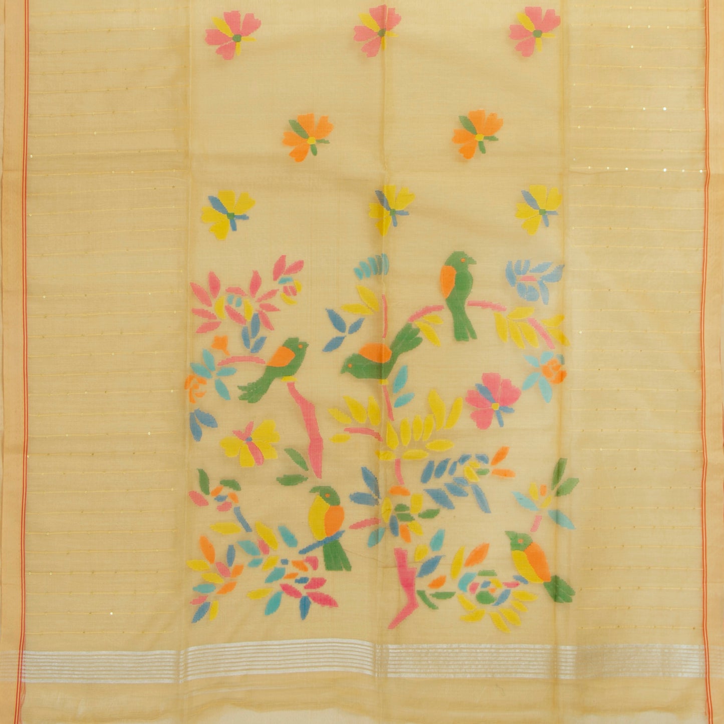 Sandal Dhakai Jamdani Kora Silk Saree Handwoven PV MJ 63