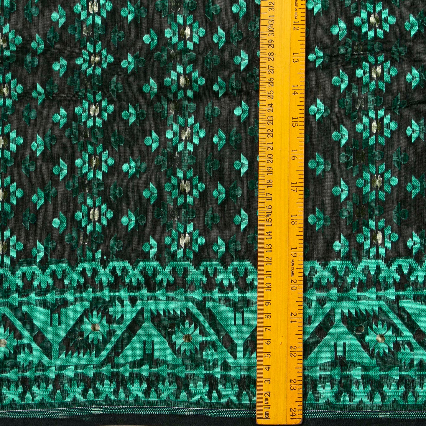 Black And Green Dhakai Jamdani Mulmul Silk Saree For Party Wear PV MJ 136