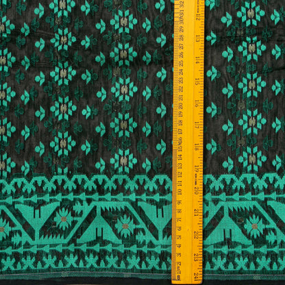 Black And Green Dhakai Jamdani Mulmul Silk Saree For Party Wear PV MJ 136
