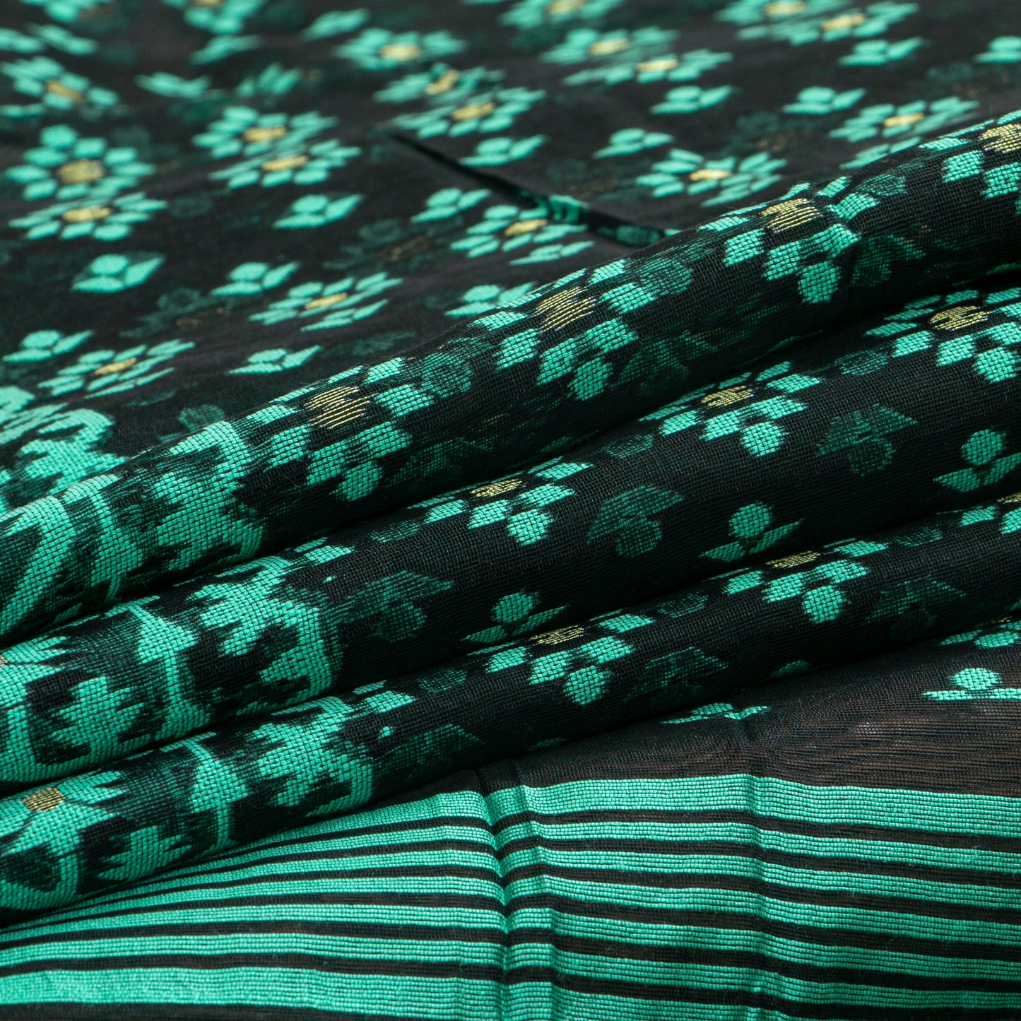 Black And Green Dhakai Jamdani Mulmul Silk Saree For Party Wear PV MJ 136
