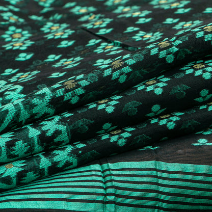 Black And Green Dhakai Jamdani Mulmul Silk Saree For Party Wear PV MJ 136