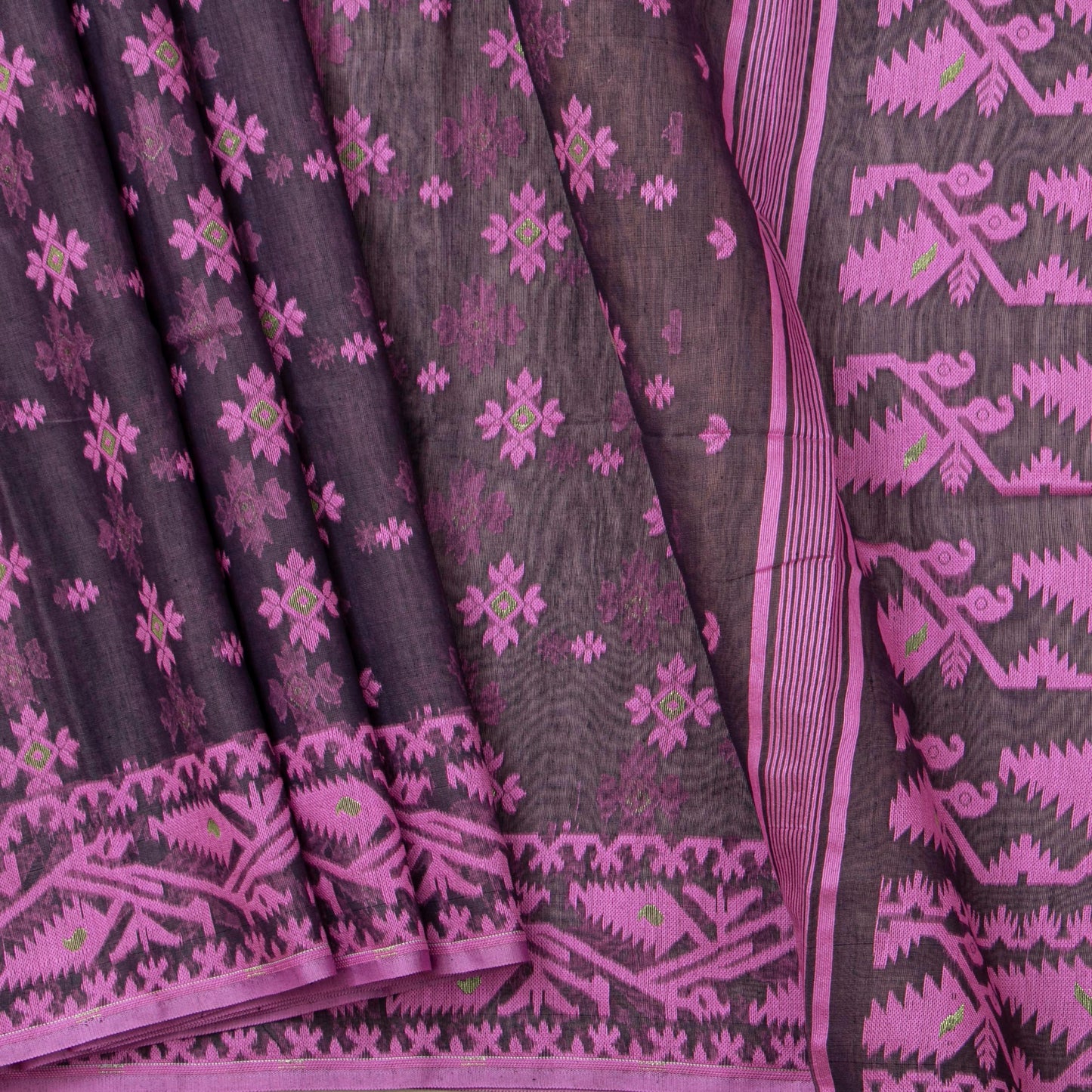 Purple and pink Dhakai Jamdani Mulmul Silk Saree For Party Wear PV MJ 138