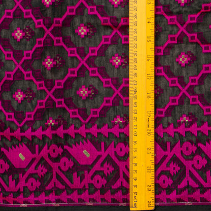 Black And Pink Dhakai Jamdani Mulmul Silk Saree For Party Wear PV MJ 137