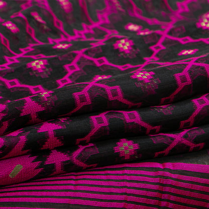 Black And Pink Dhakai Jamdani Mulmul Silk Saree For Party Wear PV MJ 137