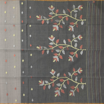 Grey Dhakai Jamdani Silk Saree Handwoven PV MJ 68