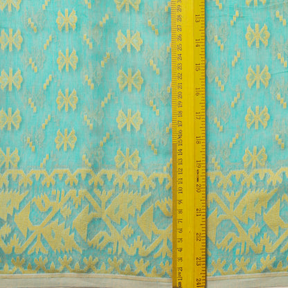 Aqua Blue Dhakai Jamdani Mulmul Silk Saree For Party Wear PV MJ 140