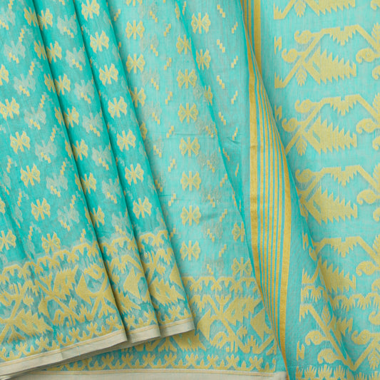 Aqua Blue Dhakai Jamdani Mulmul Silk Saree For Party Wear PV MJ 140