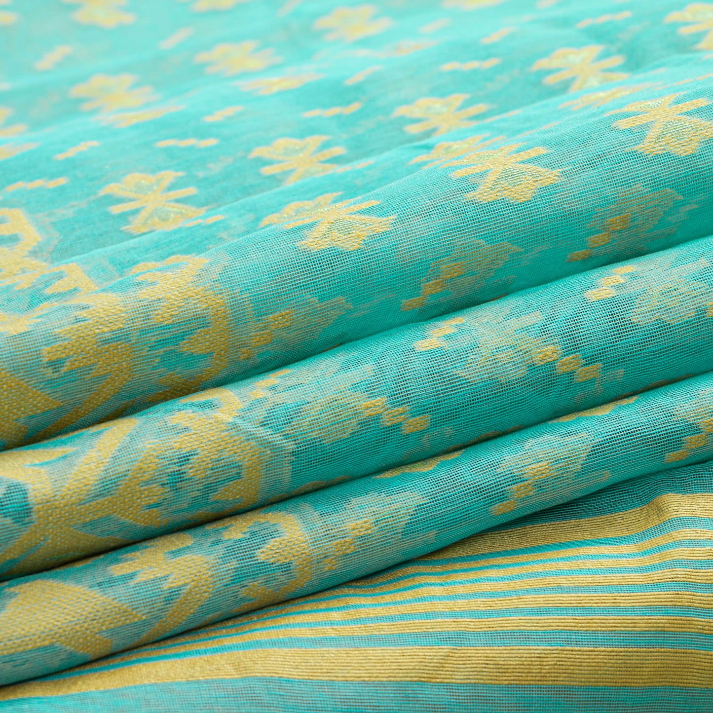 Aqua Blue Dhakai Jamdani Mulmul Silk Saree For Party Wear PV MJ 140