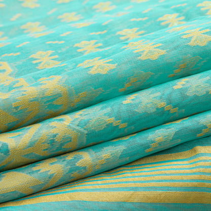 Aqua Blue Dhakai Jamdani Mulmul Silk Saree For Party Wear PV MJ 140