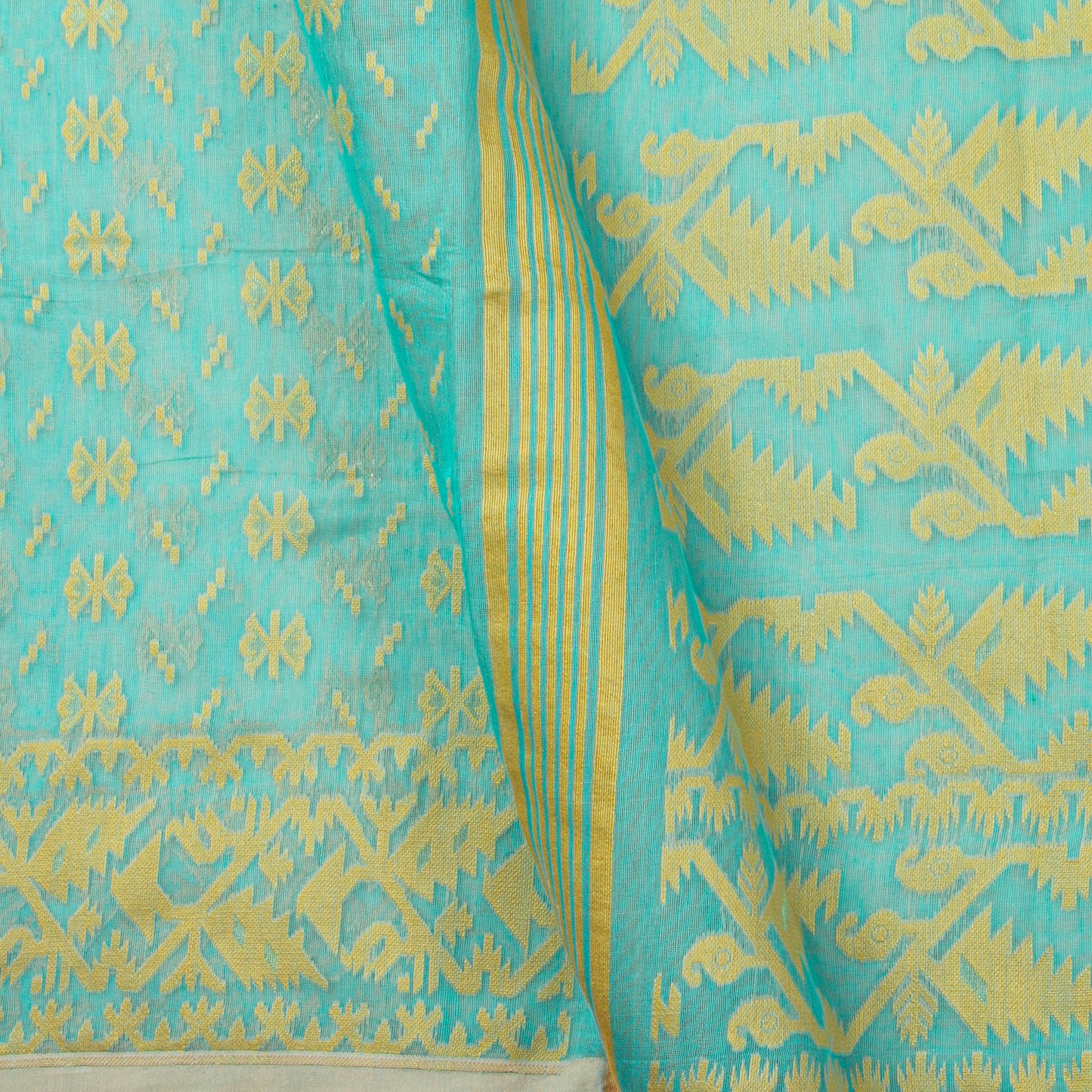 Aqua Blue Dhakai Jamdani Mulmul Silk Saree For Party Wear PV MJ 140
