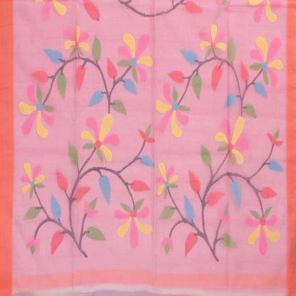 Pink Dhakai Jamdani Kora Silk Saree Handwoven PV MJ 59