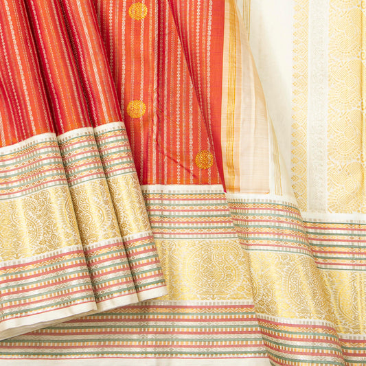 Orange And Off White Kanchipuram Silk Saree For Wedding Wear PV NYC 2063