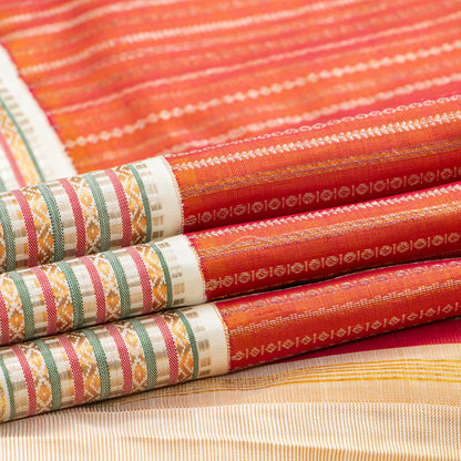 Orange And Off White Kanchipuram Silk Saree For Wedding Wear PV NYC 2063
