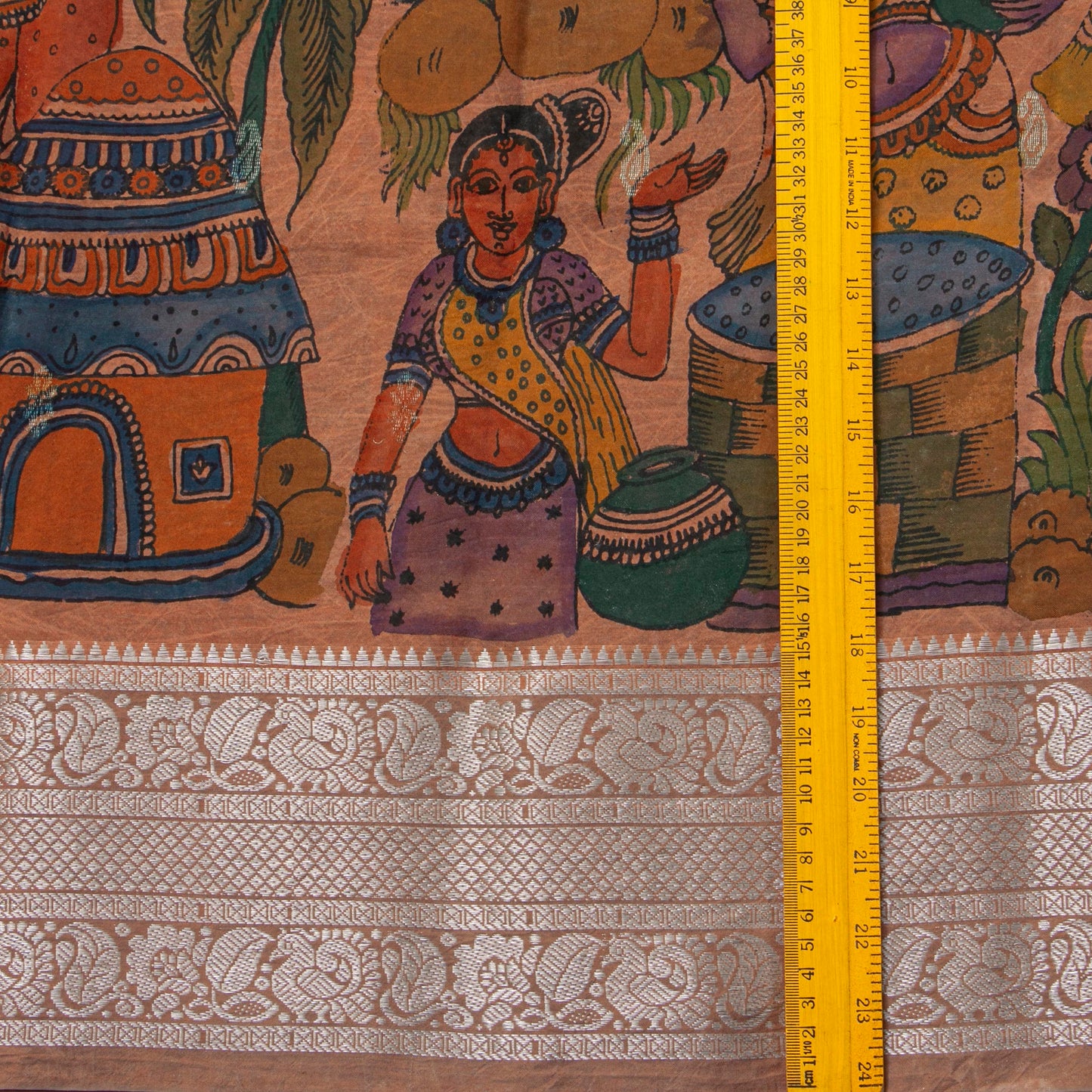 Beige Handpainted Kalamkari Crepe Silk Saree For Festive Wear PV VSR 112