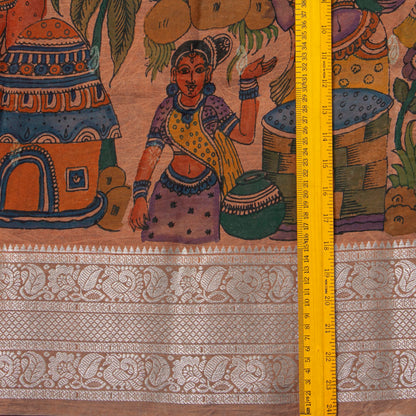 Beige Handpainted Kalamkari Crepe Silk Saree For Festive Wear PV VSR 112
