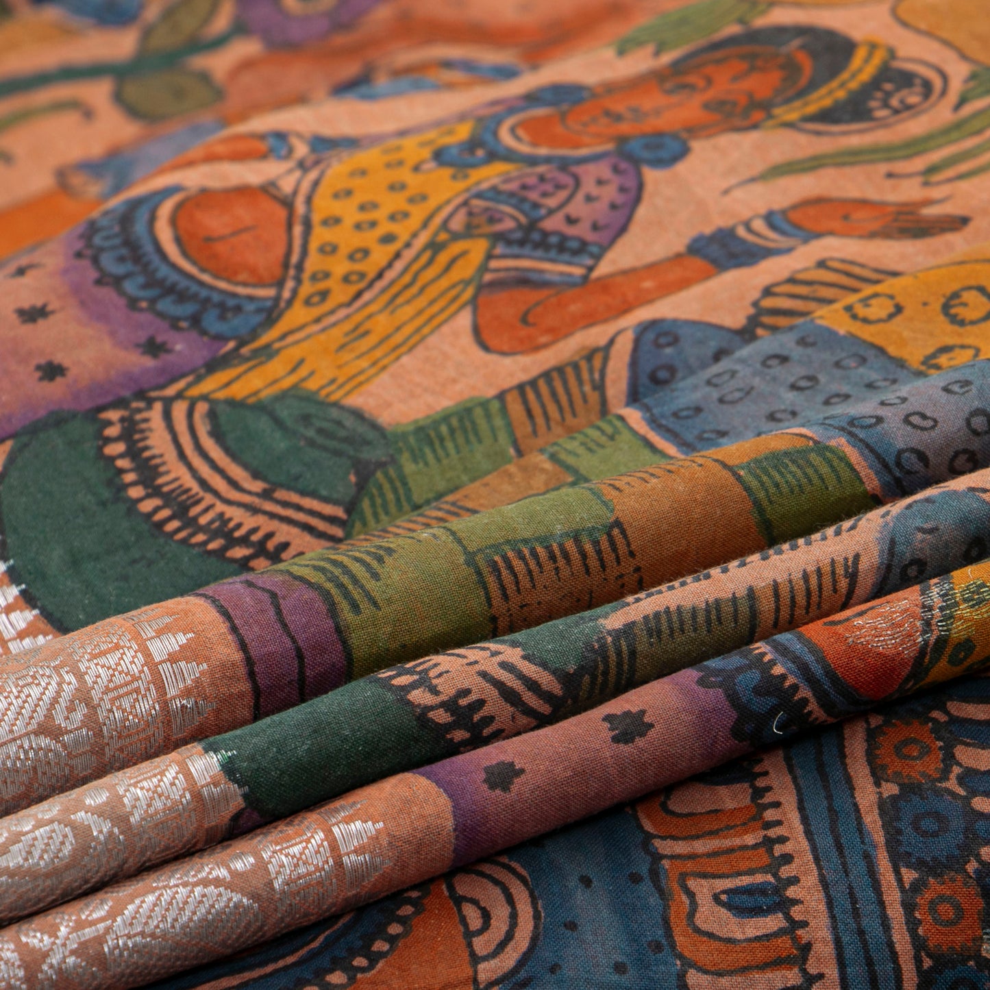 Beige Handpainted Kalamkari Crepe Silk Saree For Festive Wear PV VSR 112