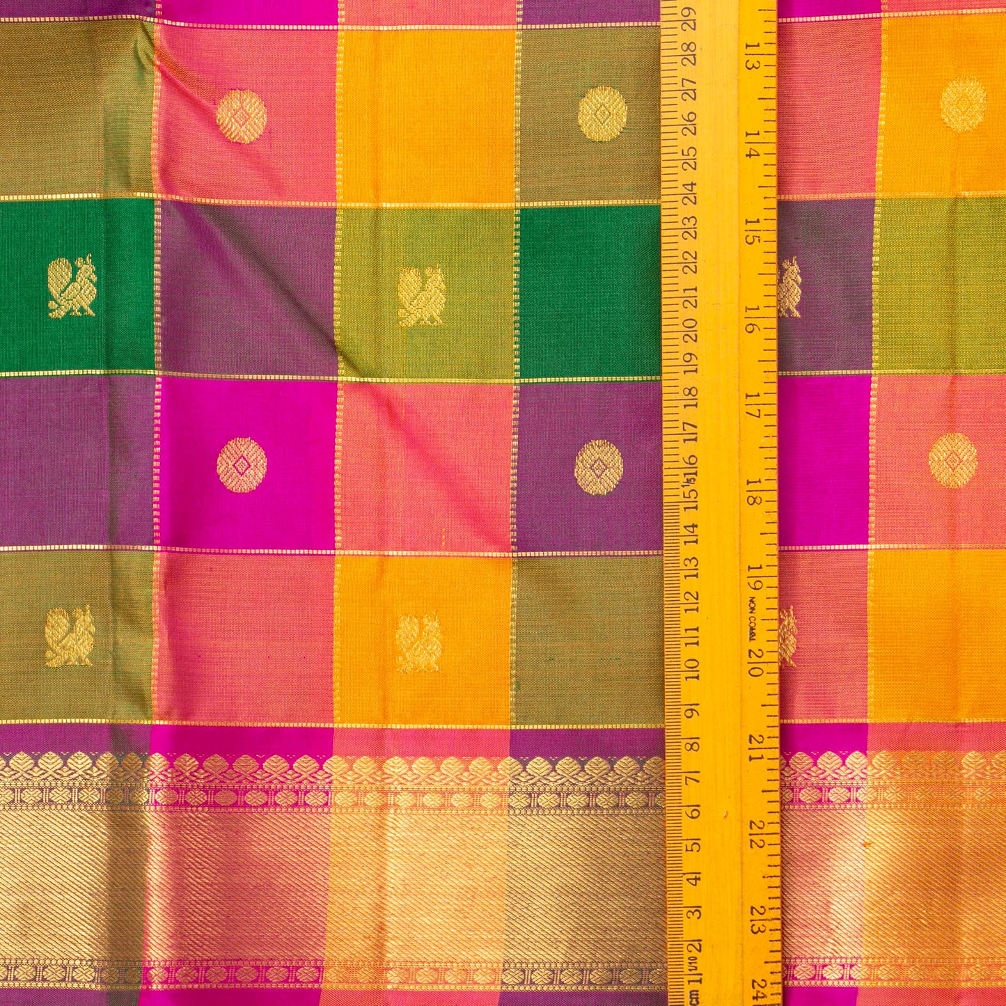 Multi Colour Checks Kanchipuram Silk Saree For Wedding Wear PV NYC 1877