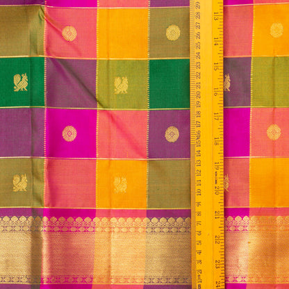 Multi Colour Checks Kanchipuram Silk Saree For Wedding Wear PV NYC 1877