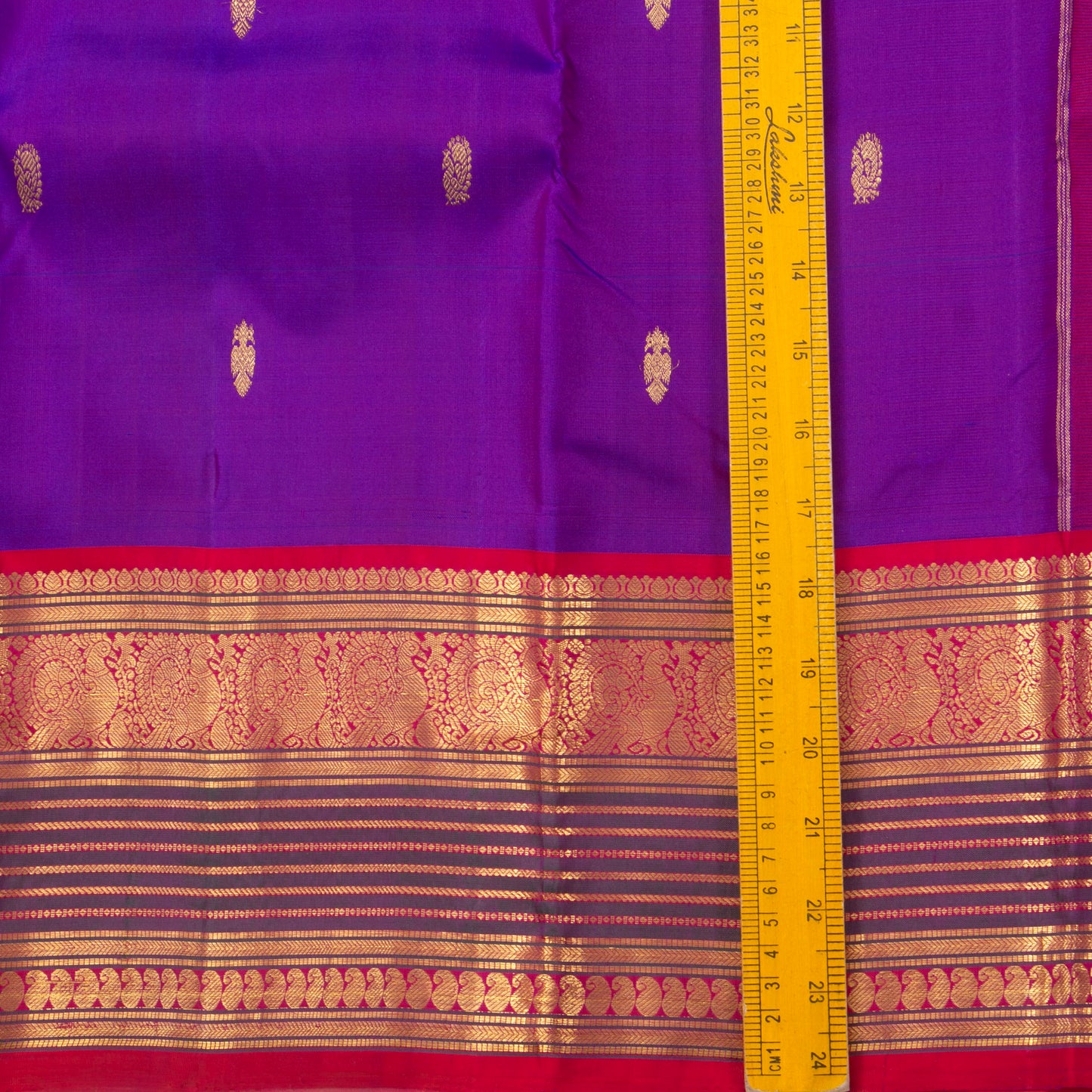 Purple And Red Kanchipuram Silk Saree With Medium Border Handwoven Pure Silk For Festive Wear PV J 4506