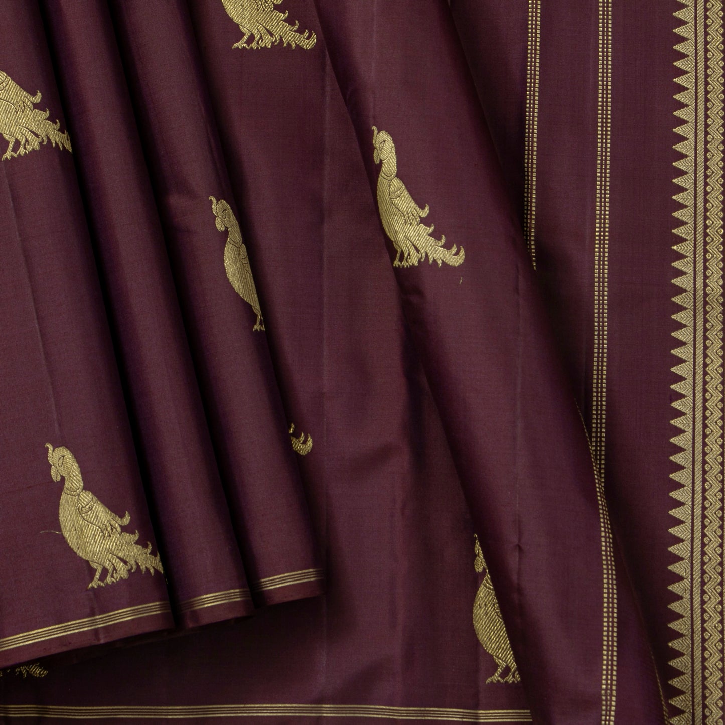 Brown Kanchipuram Silk Saree Borderless For Festive Wear PV 2064