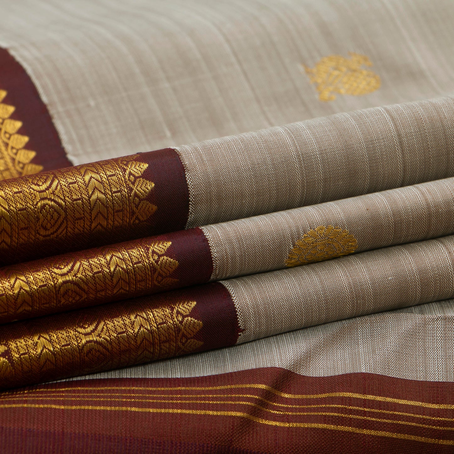 Grey And Brown Handwoven Pure Silk Pure Zari For Festive Wear PV J 3289