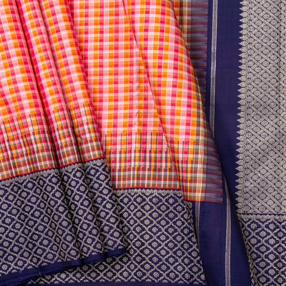 Multi Colour Checks Kanchipuram Silk Saree For Wedding Wear PV NYC 1880
