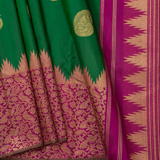 Green And Magenta Kanchipuram Silk Saree For Festive Wear PV NYC 1793