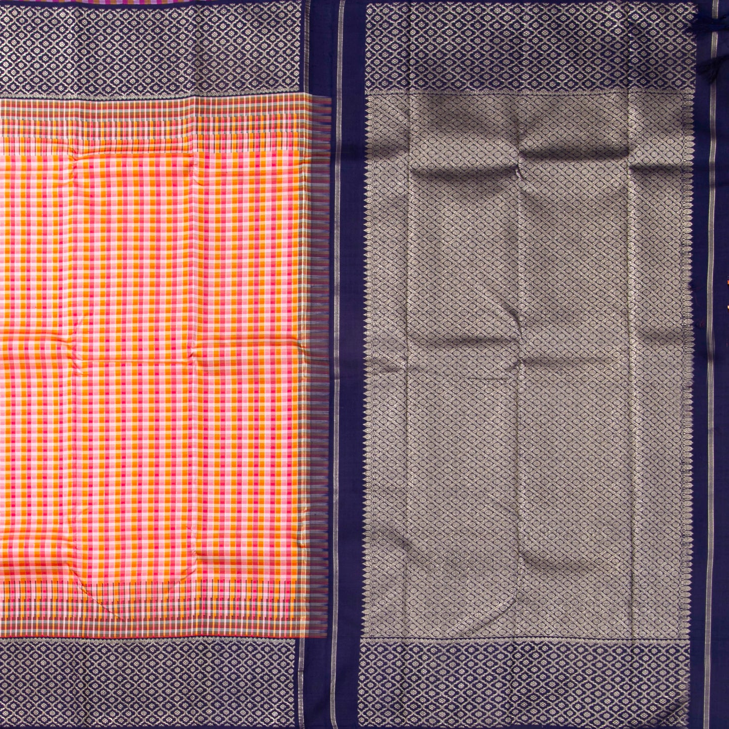 Multi Colour Checks Kanchipuram Silk Saree For Wedding Wear PV NYC 1880