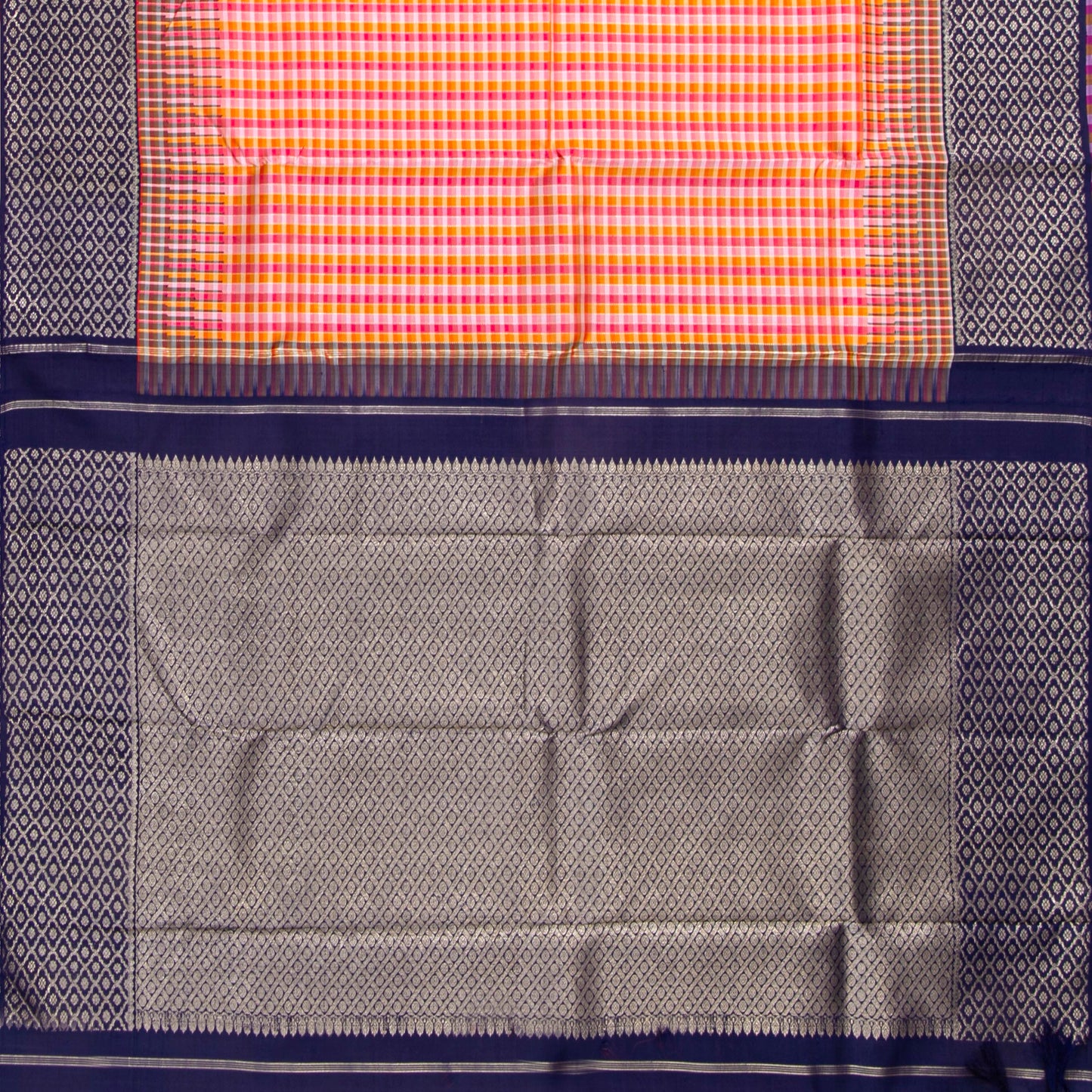 Multi Colour Checks Kanchipuram Silk Saree For Wedding Wear PV NYC 1880