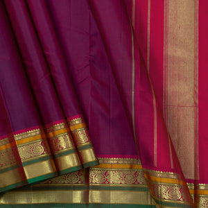 Magenta And Pink Kanchipuram Silk Saree With Medium Border Handwoven Pure Silk For Festive Wear PV J 4504