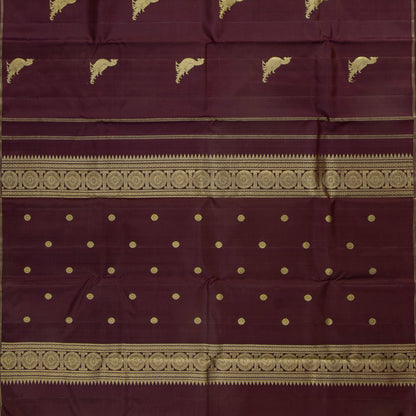 Brown Kanchipuram Silk Saree Borderless For Festive Wear PV 2064
