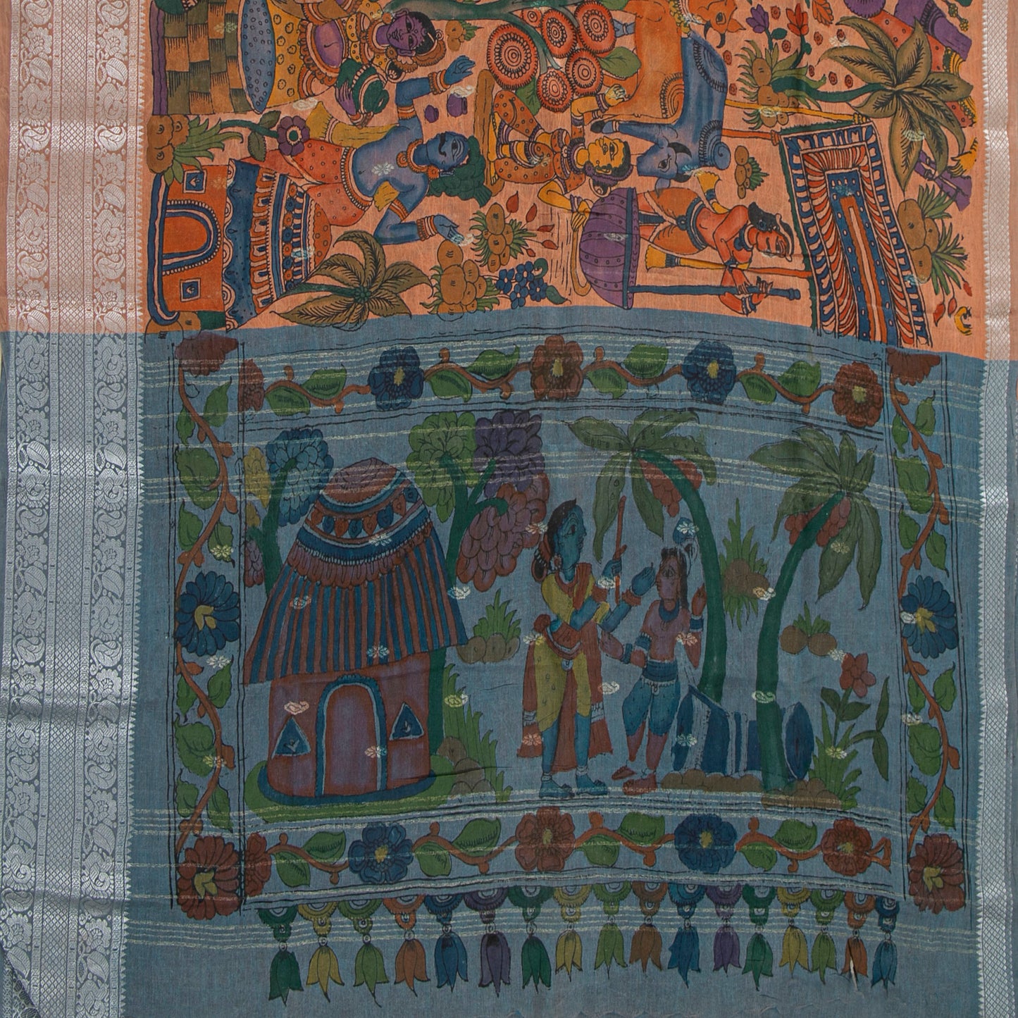 Beige Handpainted Kalamkari Crepe Silk Saree For Festive Wear PV VSR 112