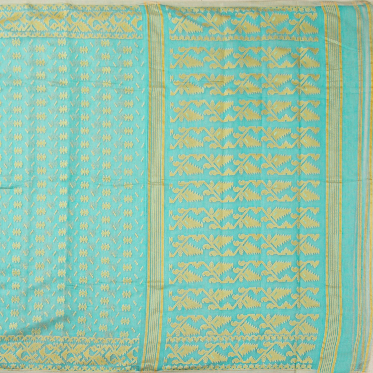 Aqua Blue Dhakai Jamdani Mulmul Silk Saree For Party Wear PV MJ 140