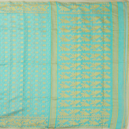 Aqua Blue Dhakai Jamdani Mulmul Silk Saree For Party Wear PV MJ 140