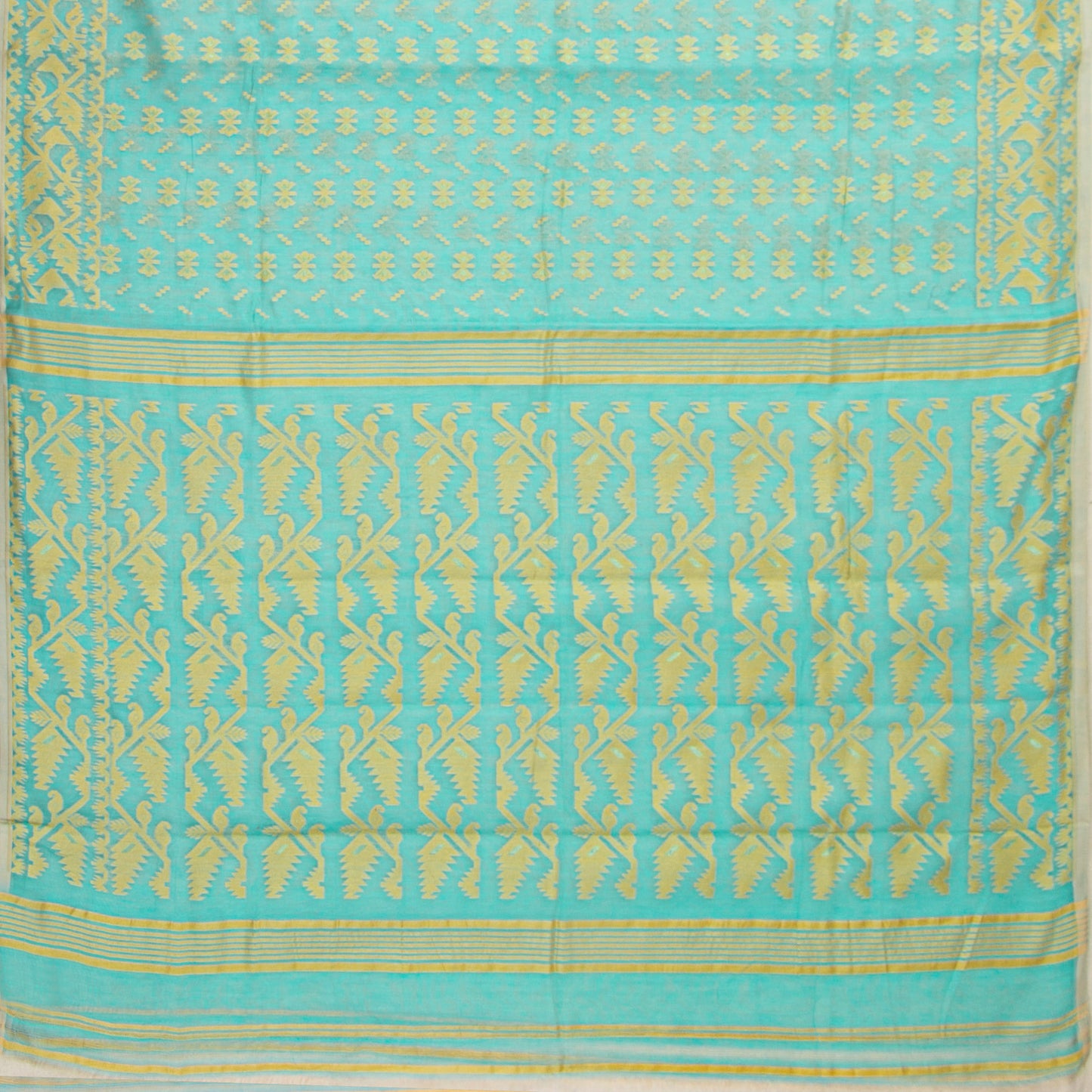 Aqua Blue Dhakai Jamdani Mulmul Silk Saree For Party Wear PV MJ 140