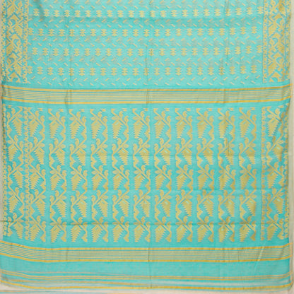 Aqua Blue Dhakai Jamdani Mulmul Silk Saree For Party Wear PV MJ 140