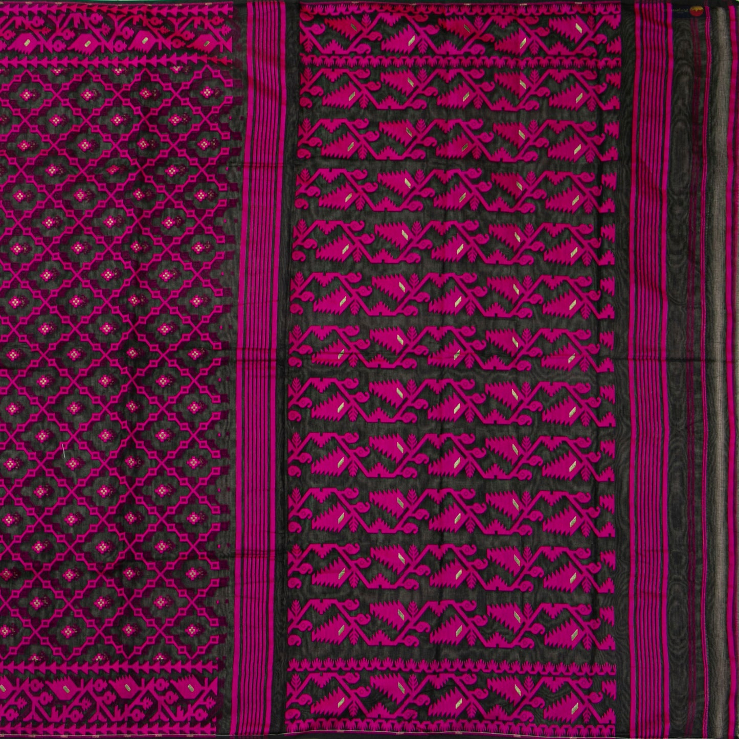 Black And Pink Dhakai Jamdani Mulmul Silk Saree For Party Wear PV MJ 137