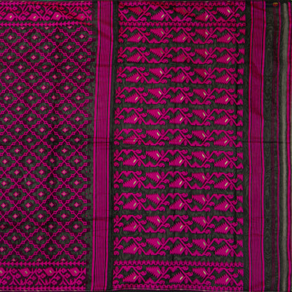 Black And Pink Dhakai Jamdani Mulmul Silk Saree For Party Wear PV MJ 137