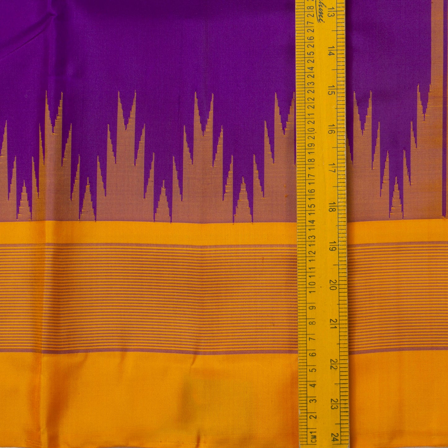 Purple And Mustard Temple Border Kanchipuram No Zari Silk Saree Light Weight For Festive Wear PV KNN 247 A