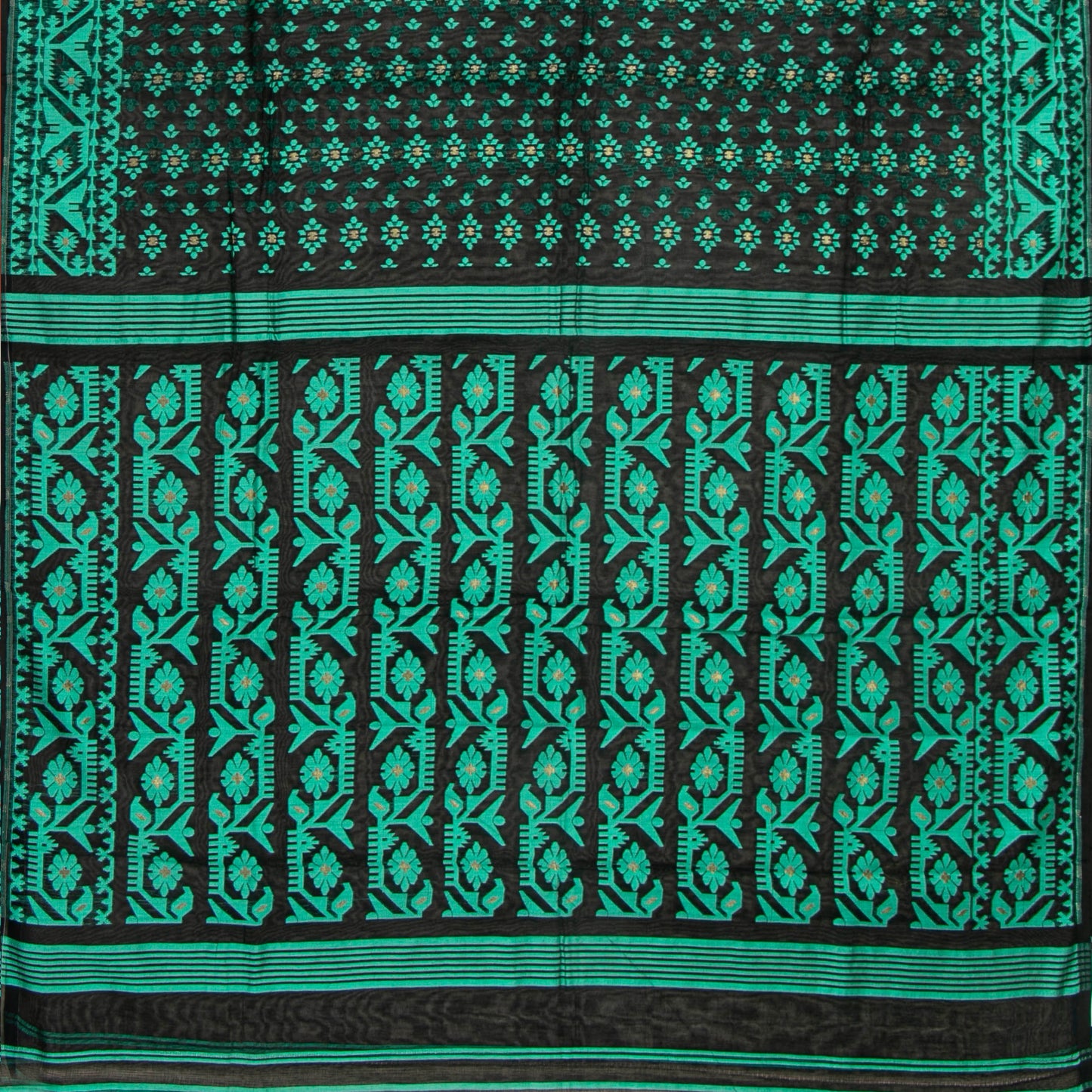 Black And Green Dhakai Jamdani Mulmul Silk Saree For Party Wear PV MJ 136