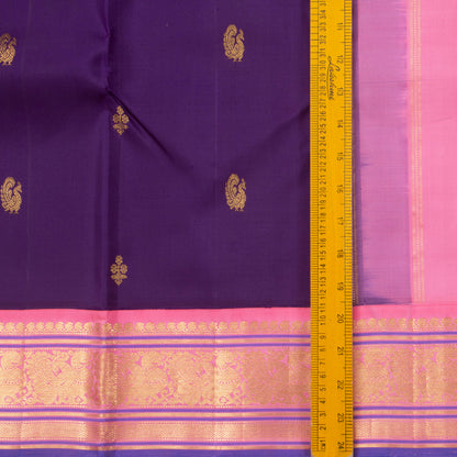 Violet And Pink Kanchipuram Silk Saree With Short Border Handwoven Pure Silk For Festive Wear PV J 1513