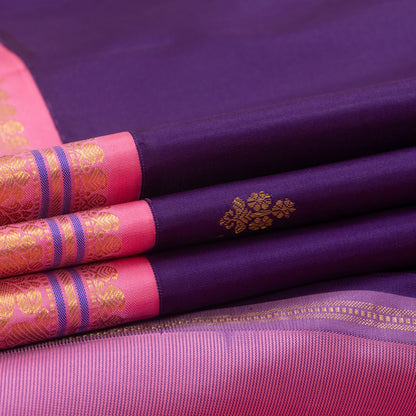 Violet And Pink Kanchipuram Silk Saree With Short Border Handwoven Pure Silk For Festive Wear PV J 1513