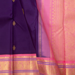 Violet And Pink Kanchipuram Silk Saree With Short Border Handwoven Pure Silk For Festive Wear PV J 1513